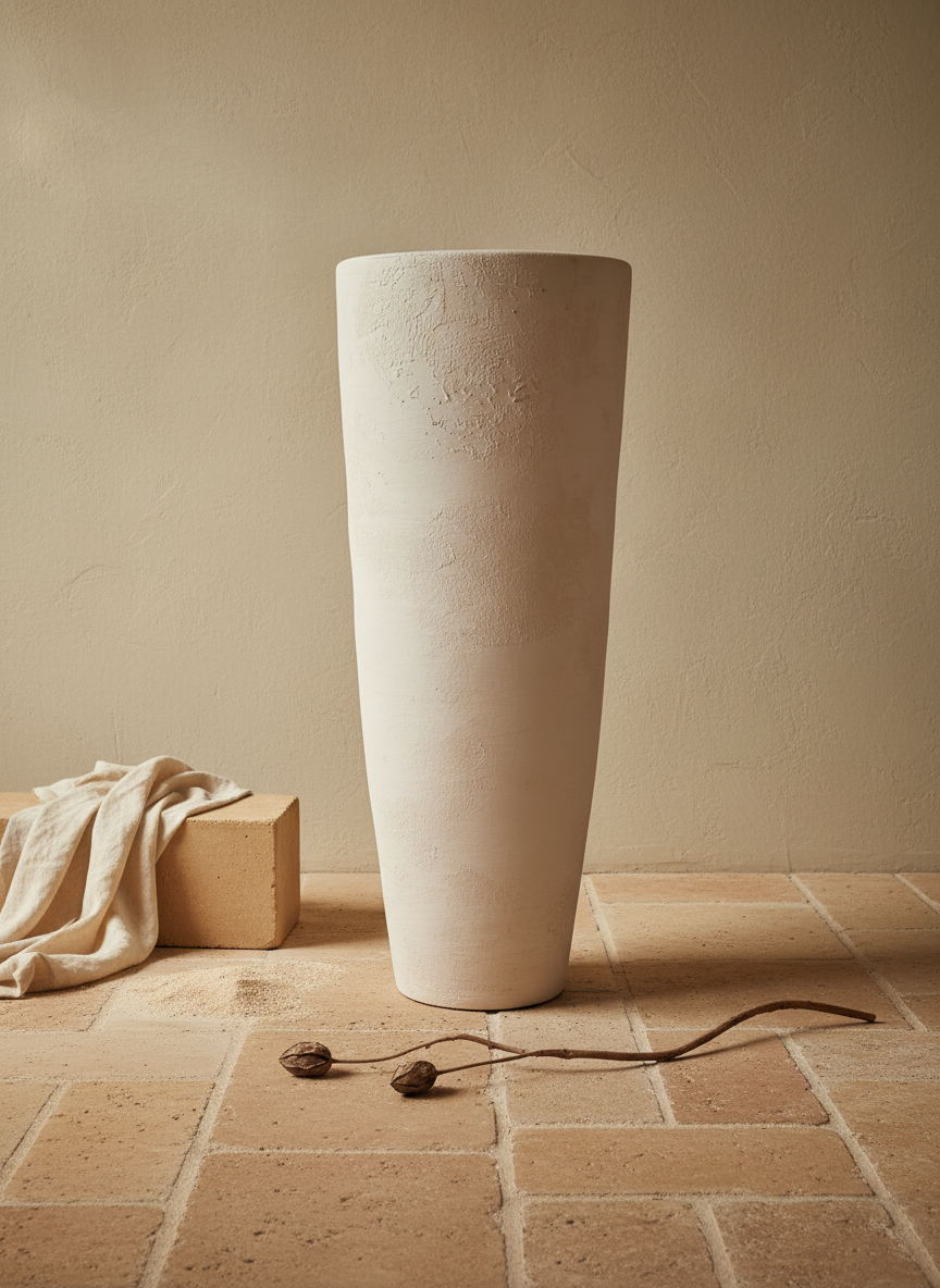 Vaso terracota artesanal  EXC 1, handmade em Portugal. Decoração wabi-sabi, farmhouse, Japandi, minimalista, mediterrânica, cottagecore e moderno. Design de interiores sustentável; design biofílico;