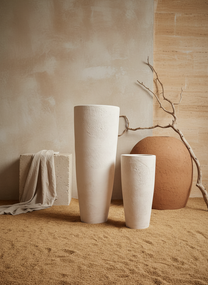 Vaso terracota artesanal  EXC 1, handmade em Portugal. Decoração wabi-sabi, farmhouse, Japandi, minimalista, mediterrânica, cottagecore e moderno. Design de interiores sustentável; design biofílico;