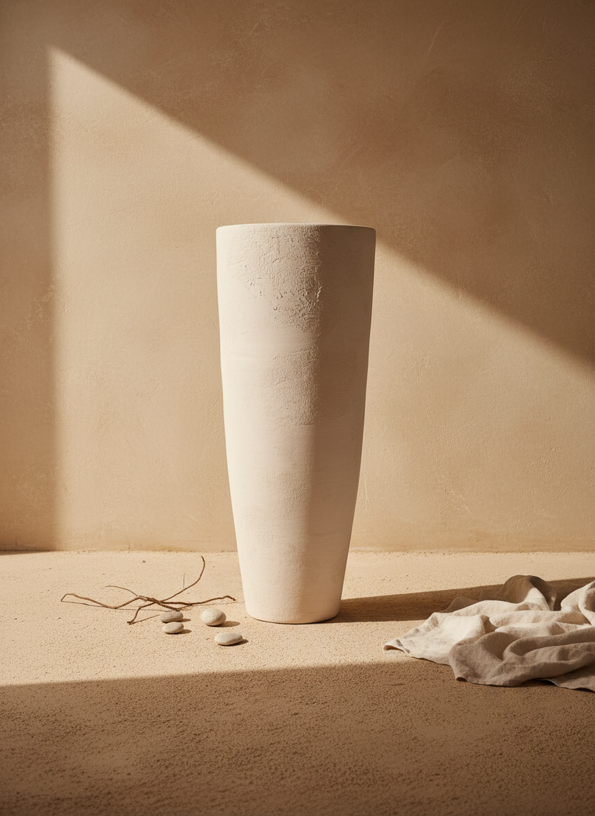 Vaso terracota artesanal  EXC 1, handmade em Portugal. Decoração wabi-sabi, farmhouse, Japandi, minimalista, mediterrânica, cottagecore e moderno. Design de interiores sustentável; design biofílico;