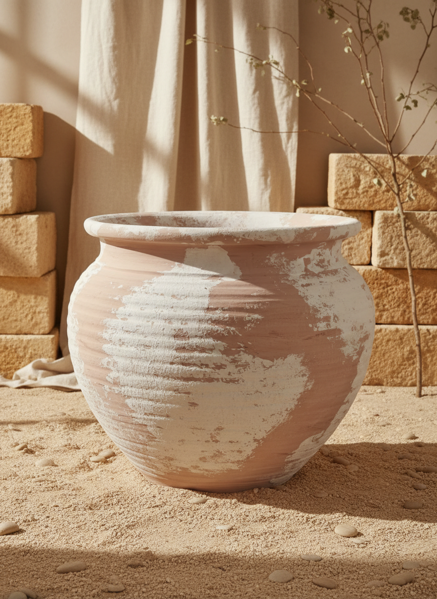 Vaso terracota artesanal  EXC 5, feito à mão em Portugal. Decoração orgânica sustentável; design biofílico; Decoração wabi-sabi, farmhouse, Japandi, minimalista, mediterrânica, cottagecore e moderno.  