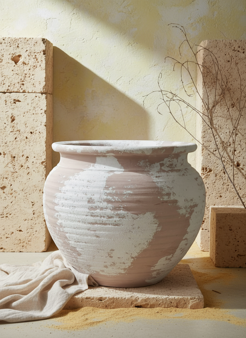 Vaso terracota artesanal  EXC 5, feito à mão em Portugal. Decoração orgânica sustentável; design biofílico; Decoração wabi-sabi, farmhouse, Japandi, minimalista, mediterrânica, cottagecore e moderno.  