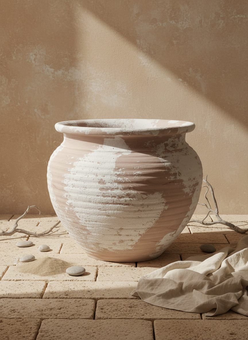 Vaso terracota artesanal  EXC 5, feito à mão em Portugal. Decoração orgânica sustentável; design biofílico; Decoração wabi-sabi, farmhouse, Japandi, minimalista, mediterrânica, cottagecore e moderno.  