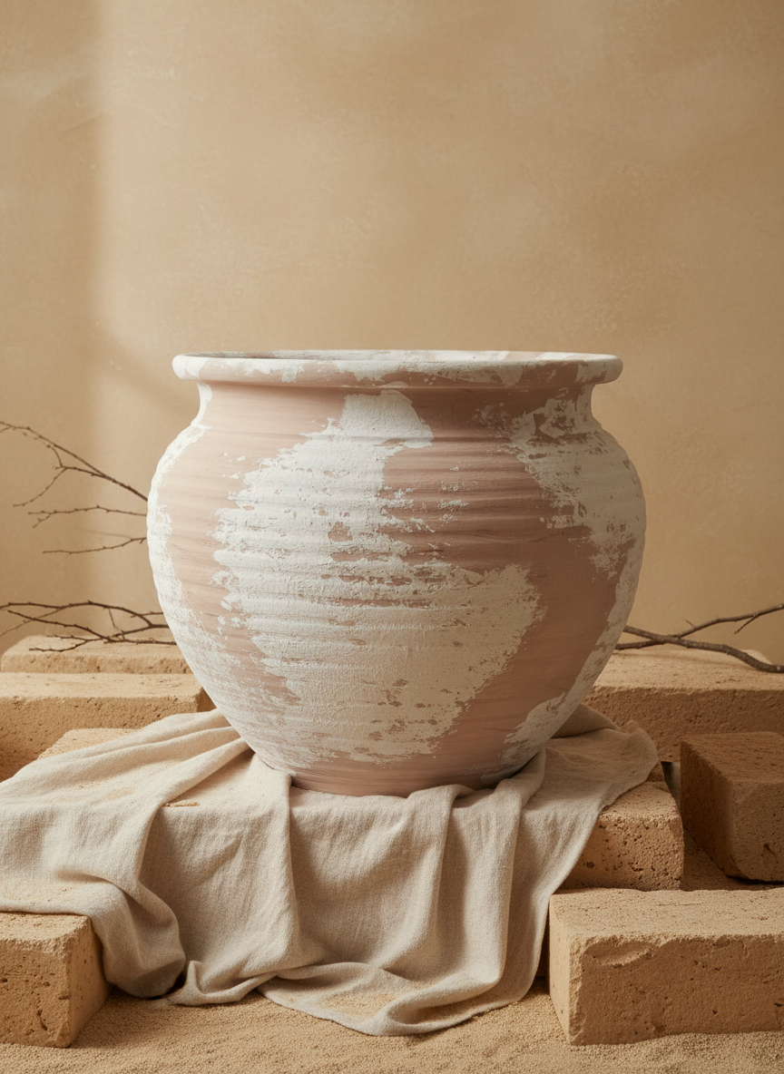 Vaso terracota artesanal  EXC 5, feito à mão em Portugal. Decoração orgânica sustentável; design biofílico; Decoração wabi-sabi, farmhouse, Japandi, minimalista, mediterrânica, cottagecore e moderno.  