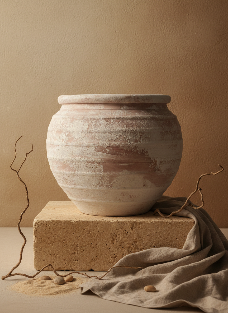 Vaso terracota artesanal  EXC 7, feito à mão em Portugal.  Decoração wabi-sabi, farmhouse, Japandi, minimalista, mediterrânica, cottagecore e moderno.  Decoração orgânica sustentável; design biofílico;