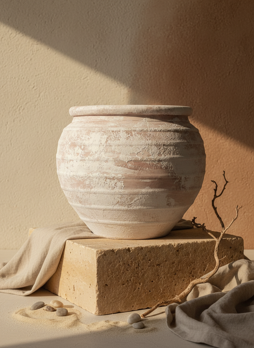 Vaso terracota artesanal  EXC 7, feito à mão em Portugal.  Decoração wabi-sabi, farmhouse, Japandi, minimalista, mediterrânica, cottagecore e moderno.  Decoração orgânica sustentável; design biofílico;