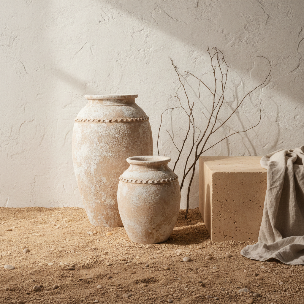 Vaso terracota artesanal Tamar I feito à mão Portugal. Decoração Orgânica; Design biofílico; Decoração sustentável; Decoração estilo wabi-sabi, minimalista, rústico, mediterrânico, Japandi e farmehouse. Decoração de interiores; 