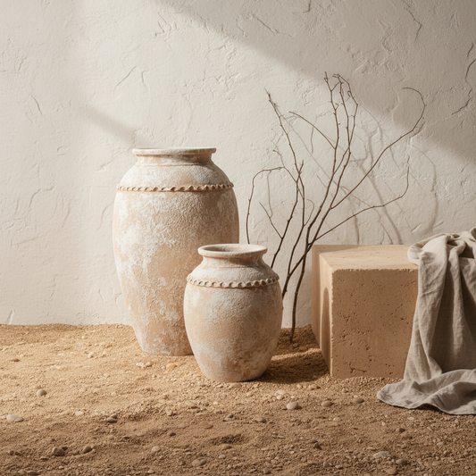 Vaso terracota artesanal Tamar I feito à mão Portugal. Decoração Orgânica; Design biofílico; Decoração sustentável; Decoração estilo wabi-sabi, minimalista, rústico, mediterrânico, Japandi e farmehouse. Decoração de interiores; 