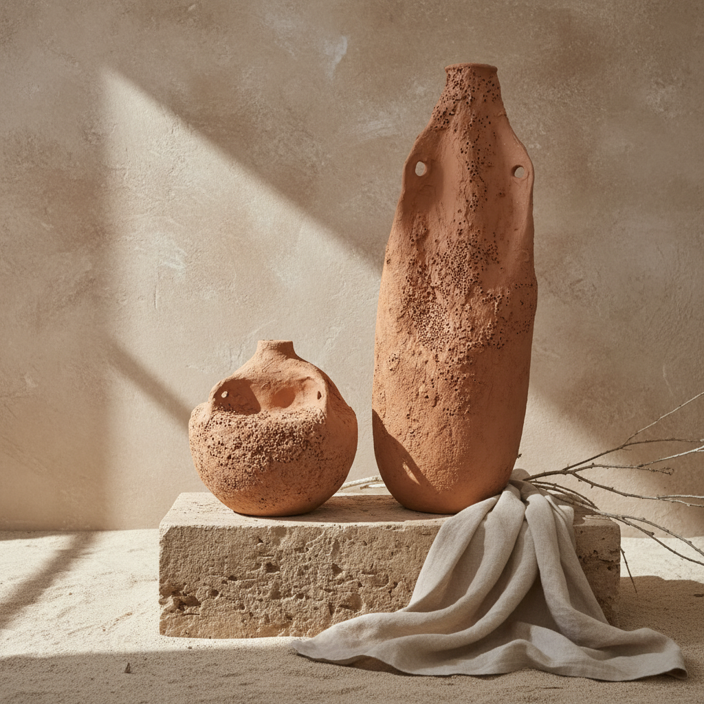 Vaso terracota artesanal  EXC 22, handmade em Portugal. Decoração orgânica; Decoração wabi-sabi, farmhouse, Japandi, minimalista, mediterrânica, cottagecore e moderno. Design de interiores sustentável; design biofílico;