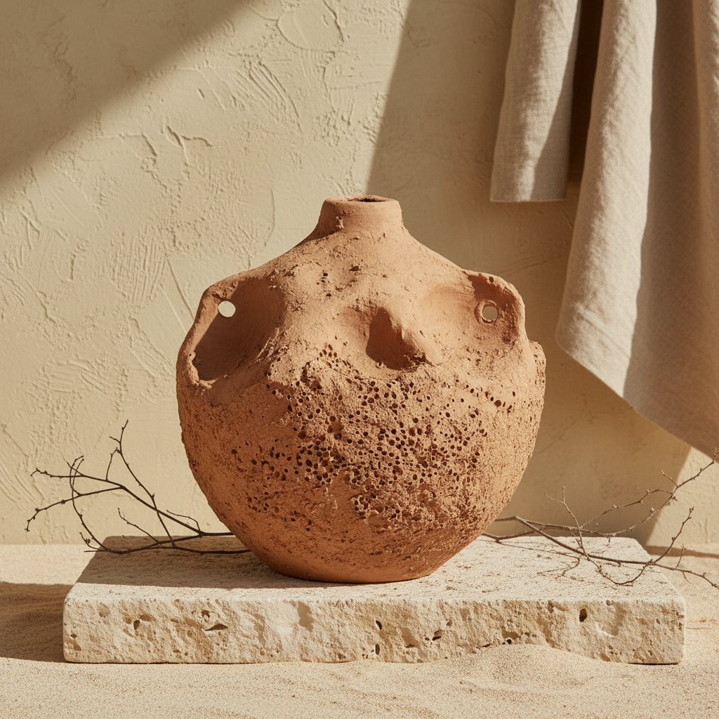 Vaso terracota artesanal  EXC 22, handmade em Portugal. Decoração orgânica; Decoração wabi-sabi, farmhouse, Japandi, minimalista, mediterrânica, cottagecore e moderno. Design de interiores sustentável; design biofílico;