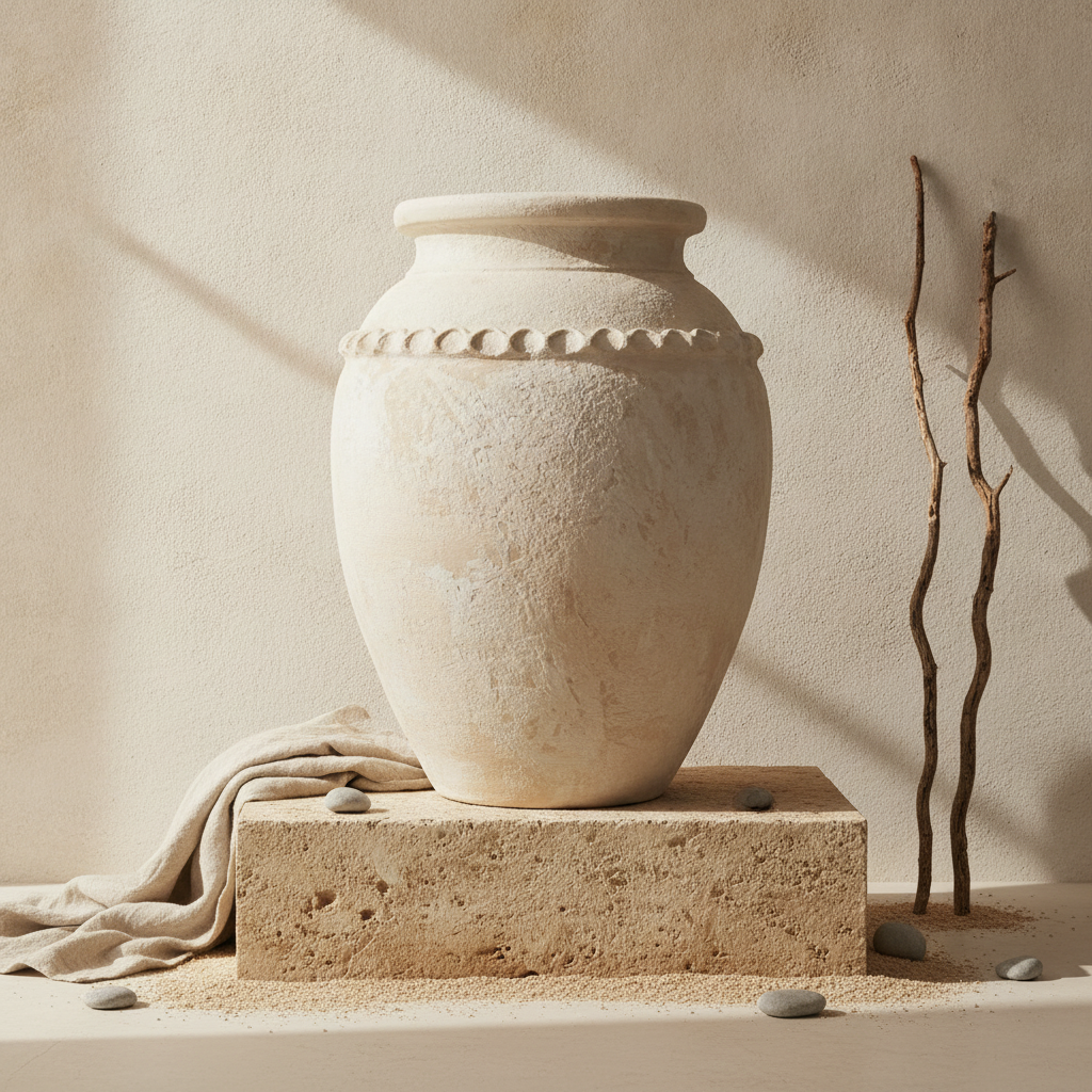 Vaso terracota artesanal Tamar J feito à mão Portugal. Decoração organica em terracota; Decoração estilo wabi-sabi, minimalista, rústico, mediterrânico, Japandi e farmehouse. Decoração de interiores;  Design biofílico; Decoração sustentável