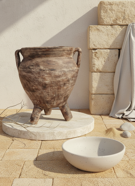 Vaso terracota artesanal RÚSTICO V. Vaso com 3 pernas, feito à mão Portugal.  Decoração de interiores e exteriores; Estilos minimalista, rústico, mediterrânico, Japandi, estilo wabi-sabi e farmehouse.   Design biofílico;