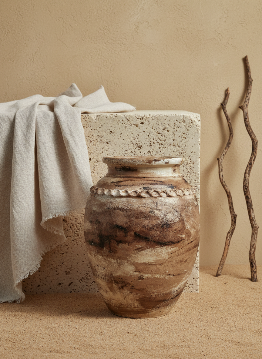 Vaso terracota artesanal RÚSTICO D feito à mão Portugal, estilo wabi-sabi, minimalista, rústico, mediterrânico, Japandi e farmehouse. Decoração de interiores;  design biofílico;