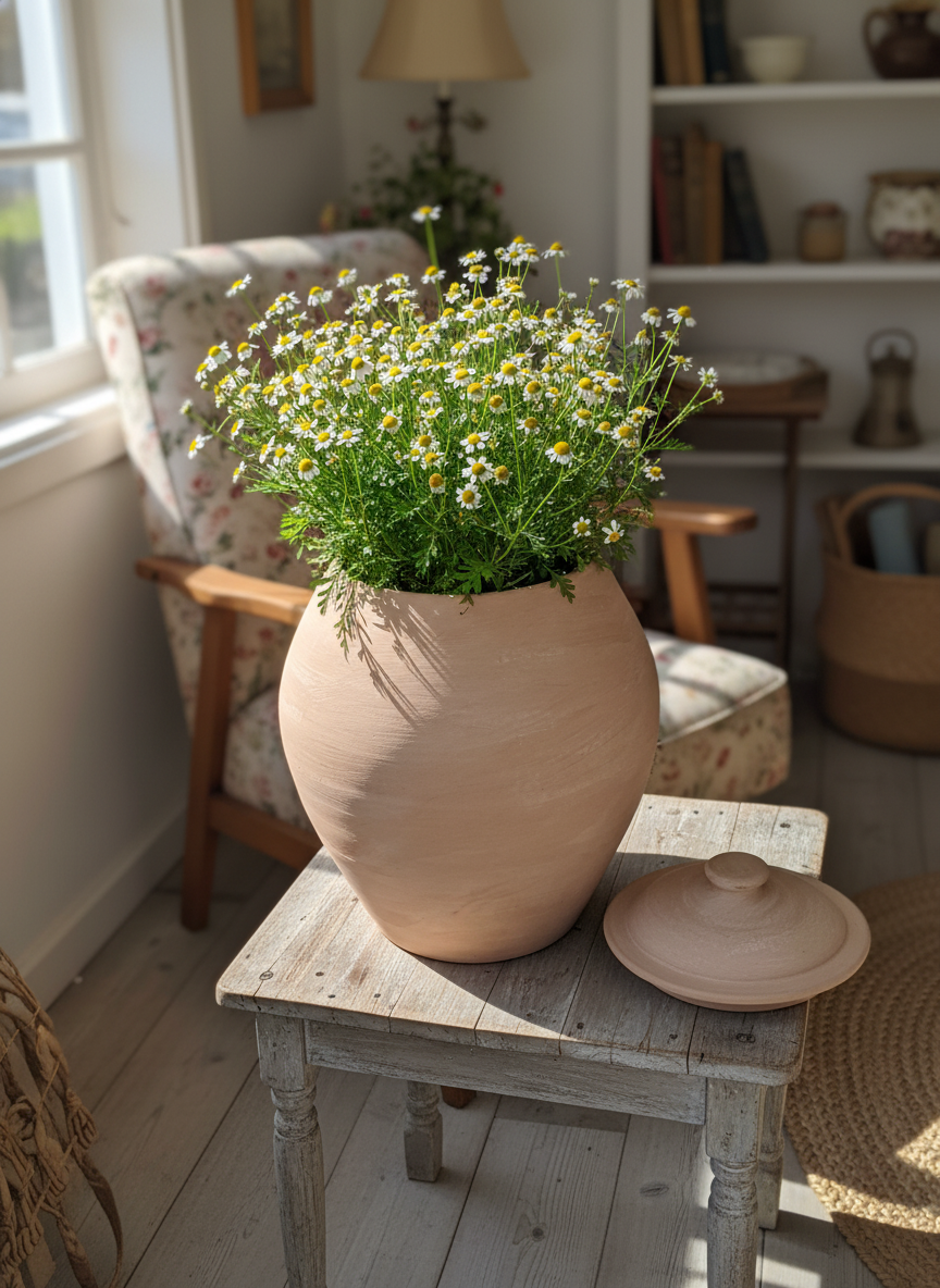 Vaso terracota artesanal EXC. com Tampa, feito à mão Portugal. Design natural e sustentável nos estilos Japandi, minimalista, rústico, farmhouse e moderno e wabi-sabi. Decoração de interiores; design biofílico;