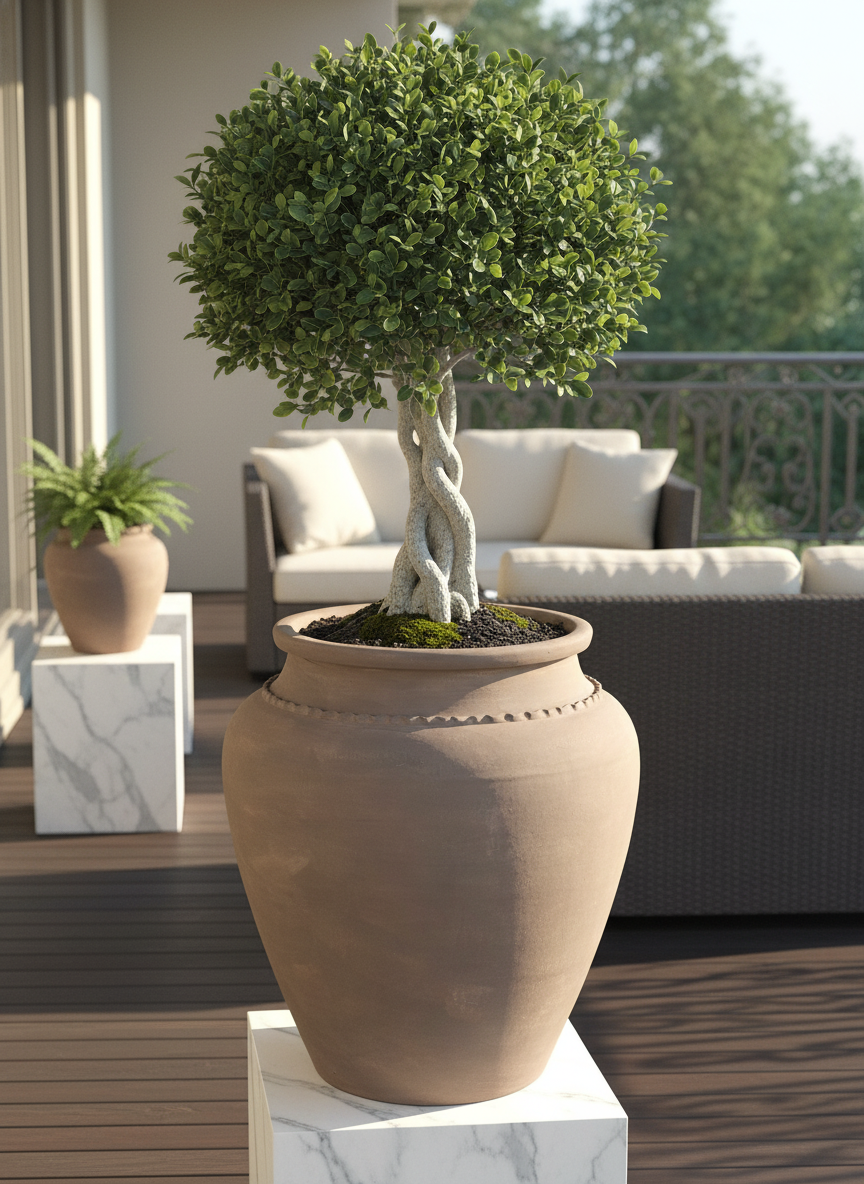 Vaso terracota artesanal Kora E handmade Portugal. Decoração Japandi, minimalista, rústico, mediterrânico, farmhouse e cottage. Decoração de interiores; Design biofílico;