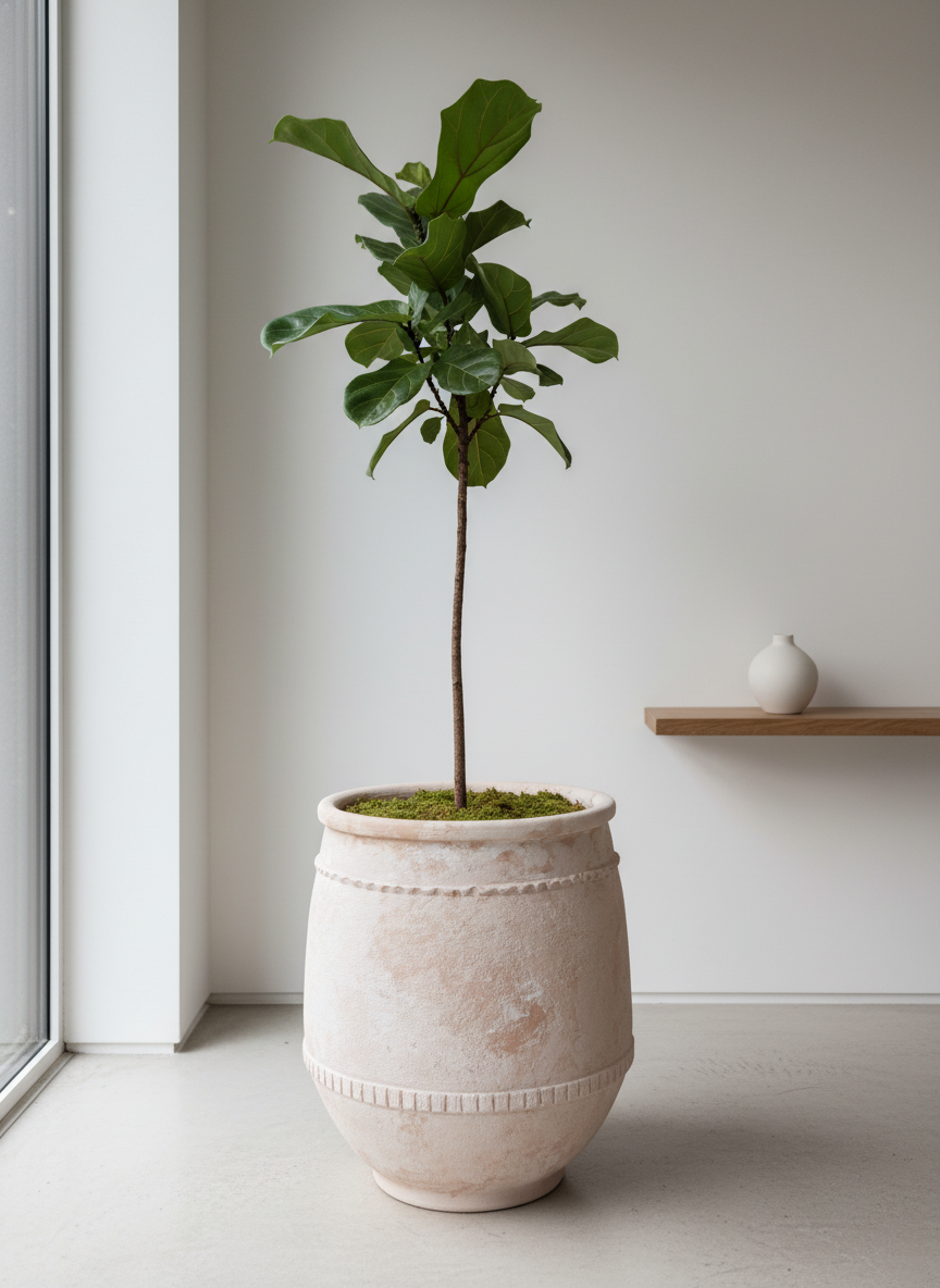 Vaso terracota artesanal Alba D feito à mão em Portugal. Decoração farmhouse, Japandi, minimalista, mediterrânica, cottagecore e moderno. Decoração e design de interiores; decoração e design biofílico;