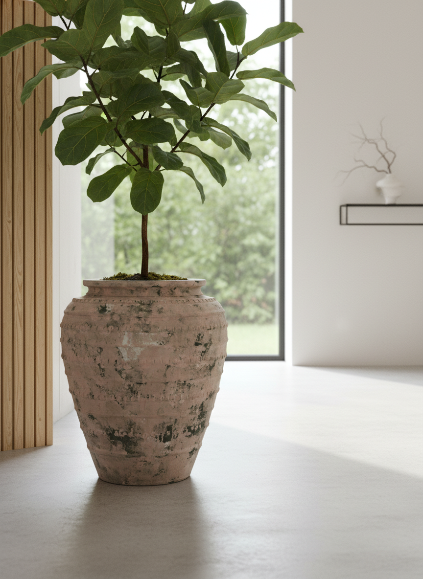 Vaso terracota artesanal feito à mão em Portugal, decoração wabi-sabi, minimalista, rústico, mediterrânico, farmhouse, modern decor. Decoração e design de interiores; decoração e design biofílico;