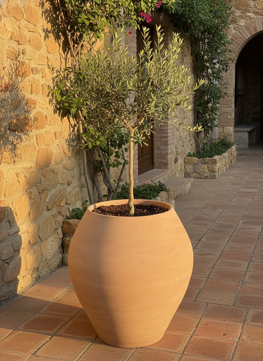 Vaso terracota artesanal EXC. com Tampa, feito à mão Portugal. Design natural e sustentável nos estilos Japandi, minimalista, rústico, farmhouse e moderno e wabi-sabi. Decoração de interiores; design biofílico;