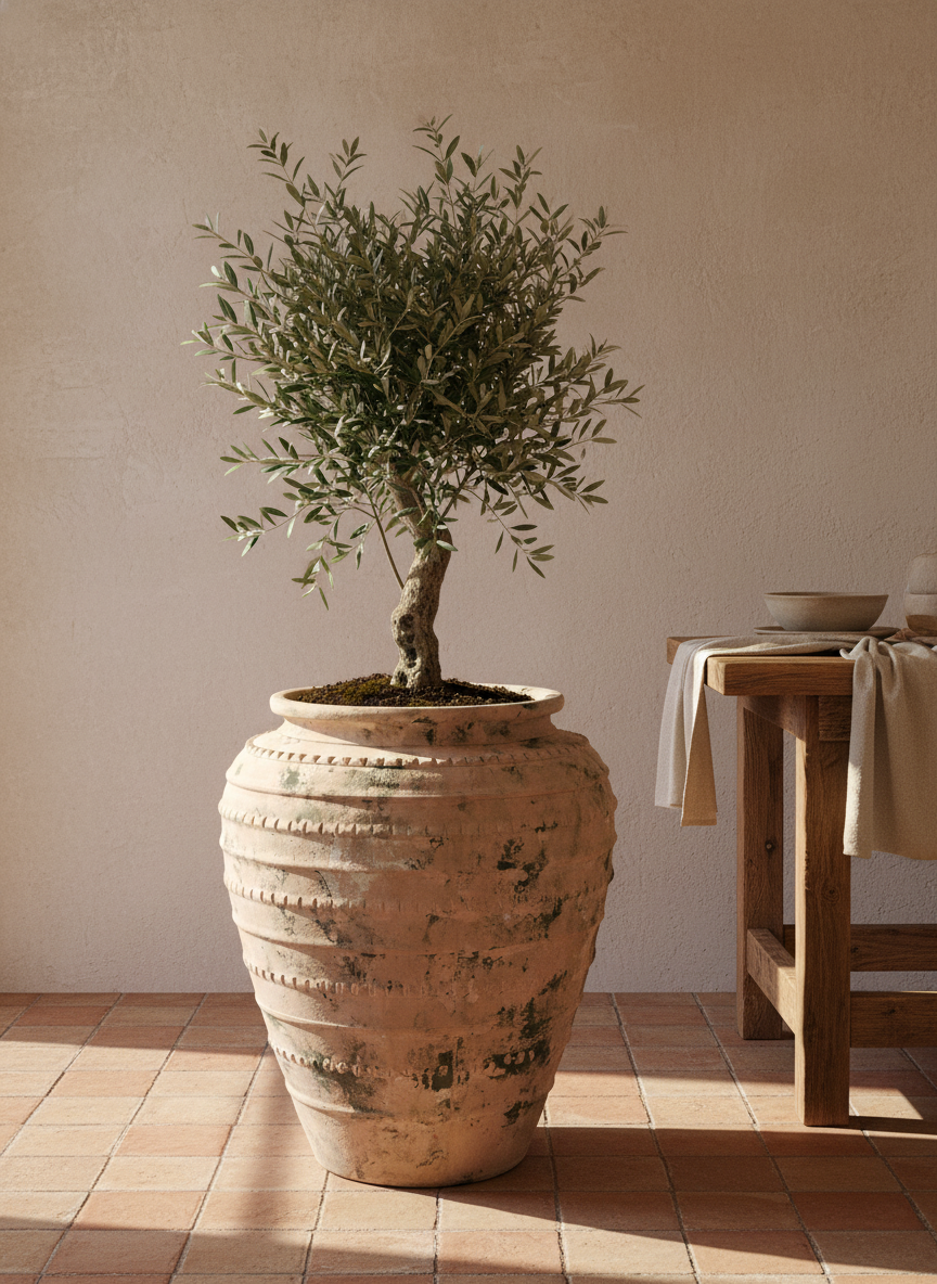 Vaso terracota artesanal feito à mão em Portugal, decoração Japandi, minimalista, rústico, mediterrânico, farmhouse, modern decor. Decoração e design de interiores; decoração e design biofílico;