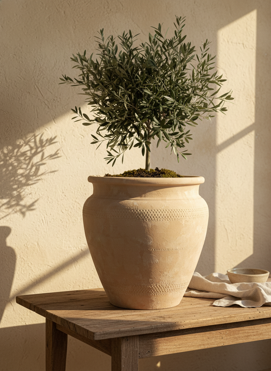 Vaso terracota artesanal Alura B feito à mão Portugal, decoração Japandi, minimalista, rústico, mediterrânico, cottagecore, farmhouse. Decoração e design de interiores; decoração e design biofílico;