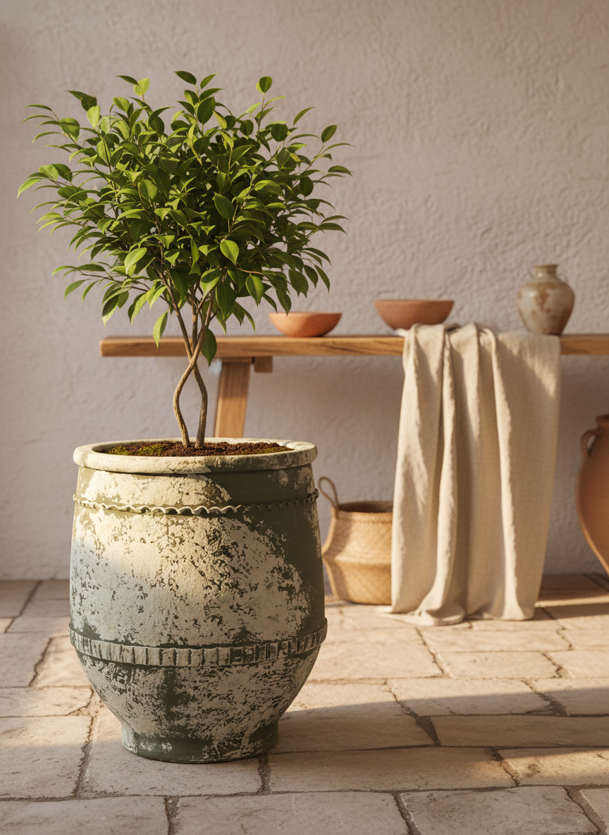 Vaso terracota artesanal Alba C feito à mão Portugal, decoração farmhouse, Japandi, minimalista, mediterrânica, cottagecore e moderno. Decoração e design de interiores; decoração e design biofílico;