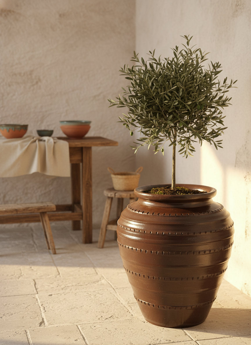 Vaso terracota artesanal feito à mão em Portugal, decoração moderna, Japandi, minimalista, rústico, mediterrânico, farmhouse, cottagecore. Decoração e design de interiores; decoração e design biofílico;