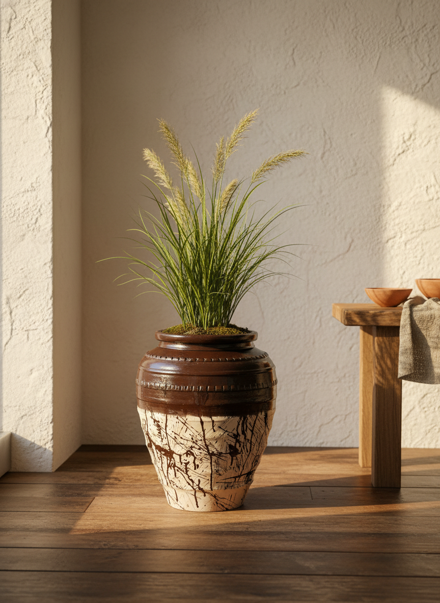 Vaso terracota artesanal feito à mão em Portugal, decoração moderna, Japandi, minimalista, rústico, mediterrânico, farmhouse, cottagecore. Decoração e design de interiores; decoração e design biofílico;