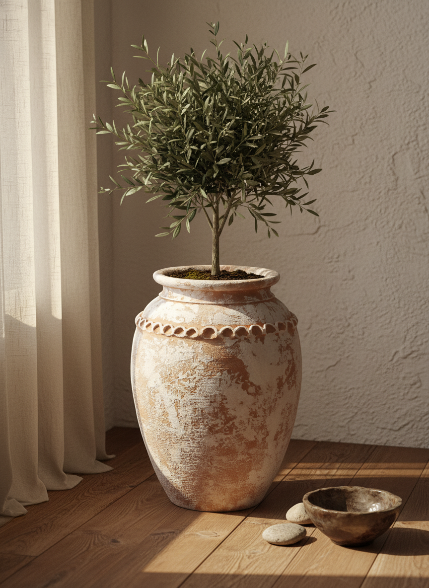 Vaso terracota artesanal Tamar B feito à mão Portugal, estilo wabi-sabi, minimalista, rústico, mediterrânico, Japandi e farmehouse. Decoração de interiores;  design biofílico;