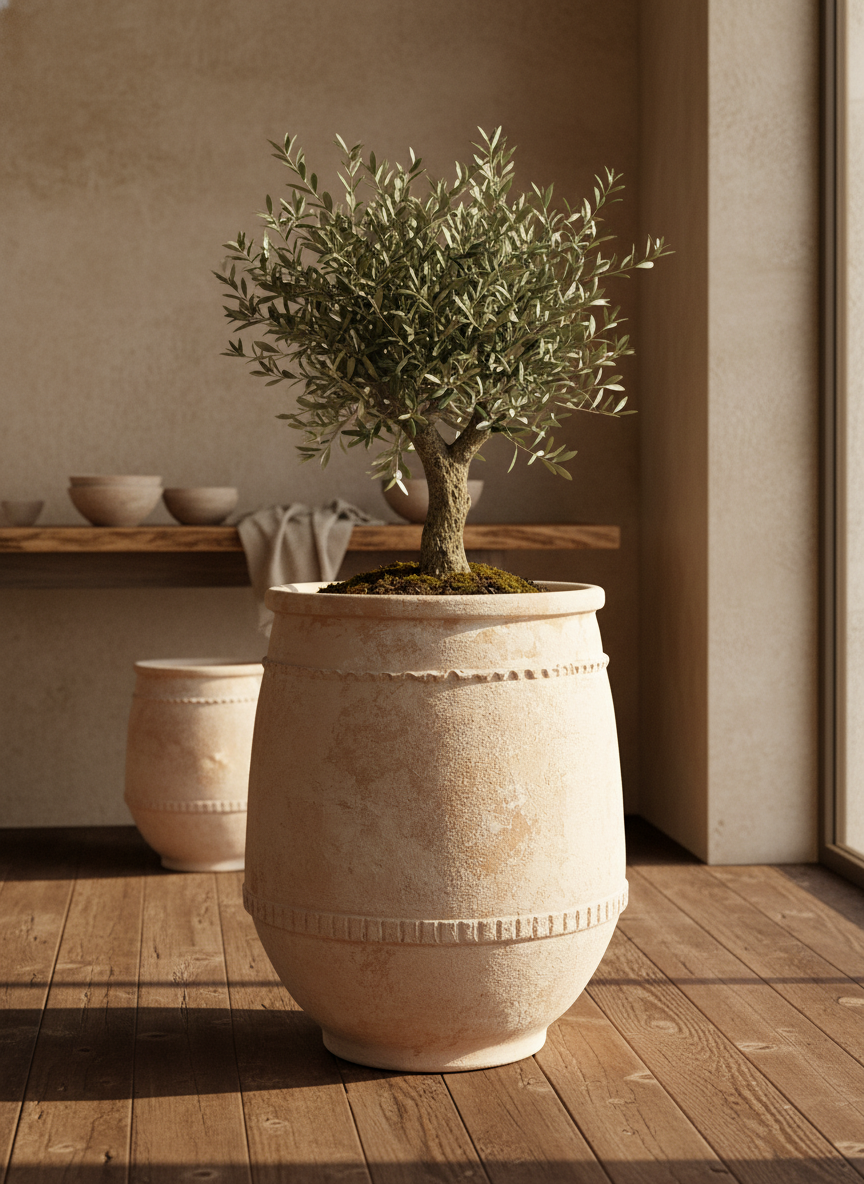 Vaso terracota artesanal Alba D feito à mão em Portugal. Decoração farmhouse, Japandi, minimalista, mediterrânica, cottagecore e moderno. Decoração e design de interiores; decoração e design biofílico;