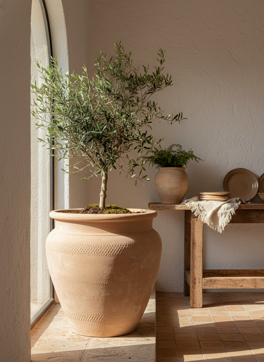 Vaso terracota artesanal Alura B feito à mão Portugal, decoração Japandi, minimalista, rústico, mediterrânico, cottagecore, farmhouse. Decoração e design de interiores; decoração e design biofílico;