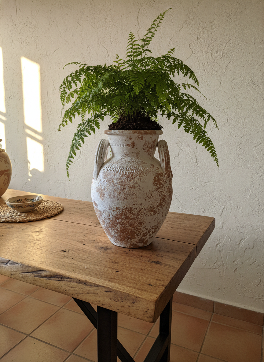 Vaso terracota artesanal Poteh B feito à mão Portugal. Decoração sustentável nos estilos Japandi, minimalista, rústico, farmhouse e moderno e wabi-sabi. Design de interiores; decoração e design biofílico;
