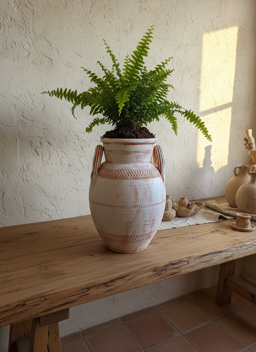 Vaso terracota artesanal Poteh A feito à mão Portugal, decoração Japandi, minimalista, rústico, farmhouse e moderno e wabi-sabi. Decoração e design de interiores; decoração e design biofílico;