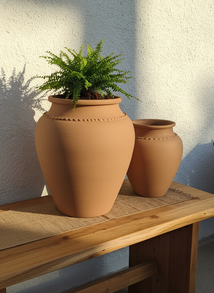 Vaso terracota artesanal Kora A feito à mão Portugal, decoração wabi-sabi, minimalista, rústico, mediterrânico, e outras. Decoração e design de interiores; decoração e design biofílico; 