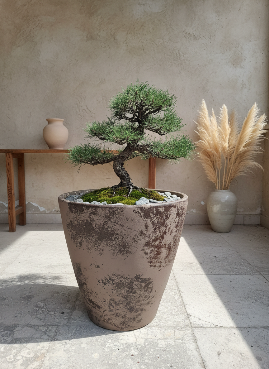 Vaso terracota artesanal Nura B feito à mão Portugal, decoração Japandi, minimalista, rústico, farmhouse e moderno. Decoração e design de interiores; decoração e design biofílico;