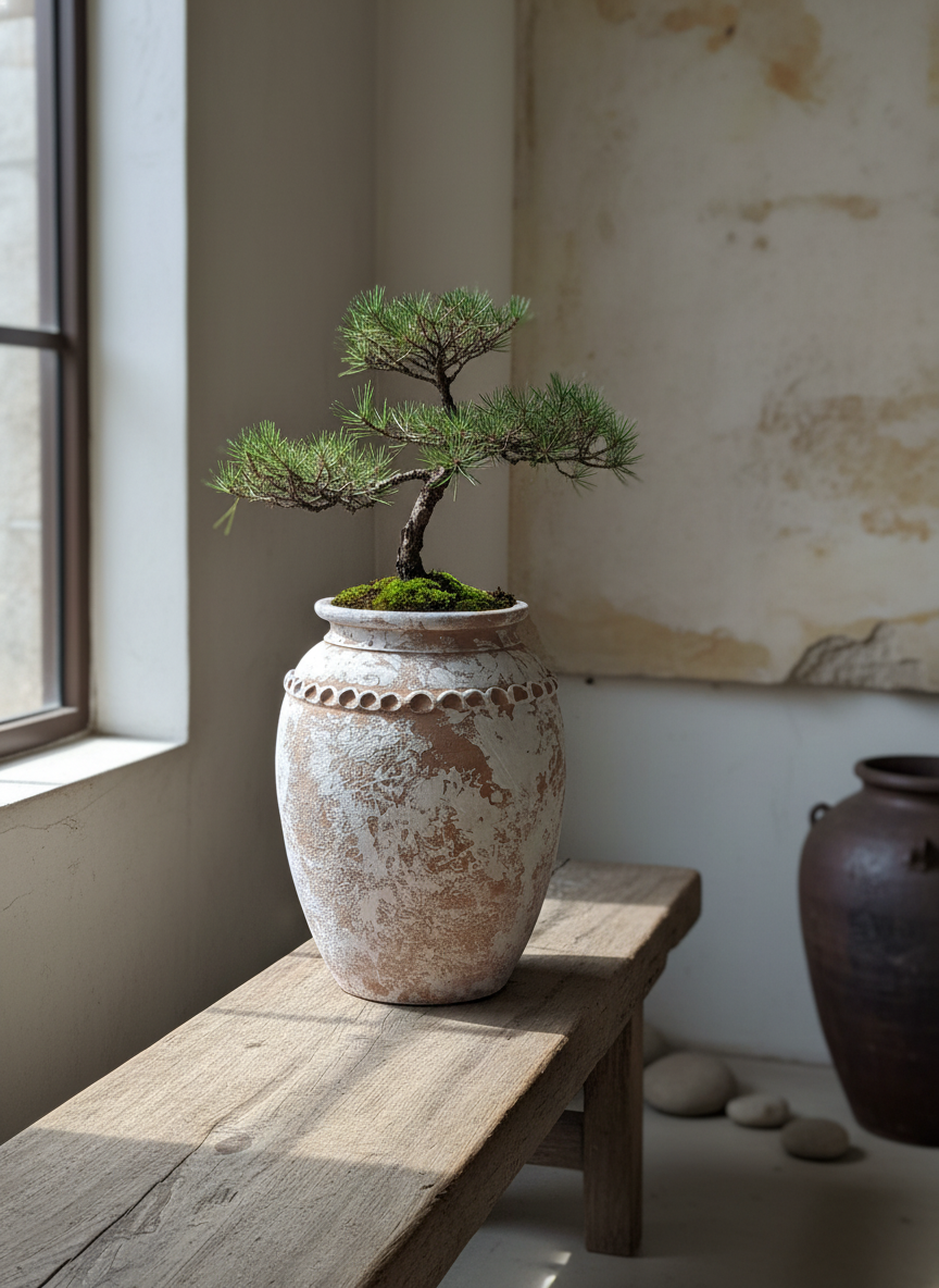 Vaso terracota artesanal Tamar B feito à mão Portugal, estilo wabi-sabi, minimalista, rústico, mediterrânico, Japandi e farmehouse. Decoração de interiores;  design biofílico;