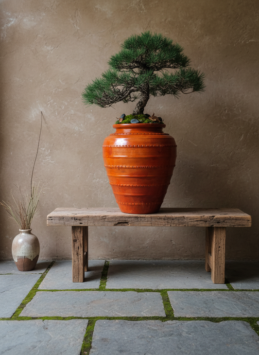 Vaso terracota artesanal  Safi G handmade em Portugal. Decoração sustentável nos estilos wabi-sabi, farmhouse, Japandi, minimalista, mediterrânica, cottagecore e moderno.  Design de interiores; design biofílico;