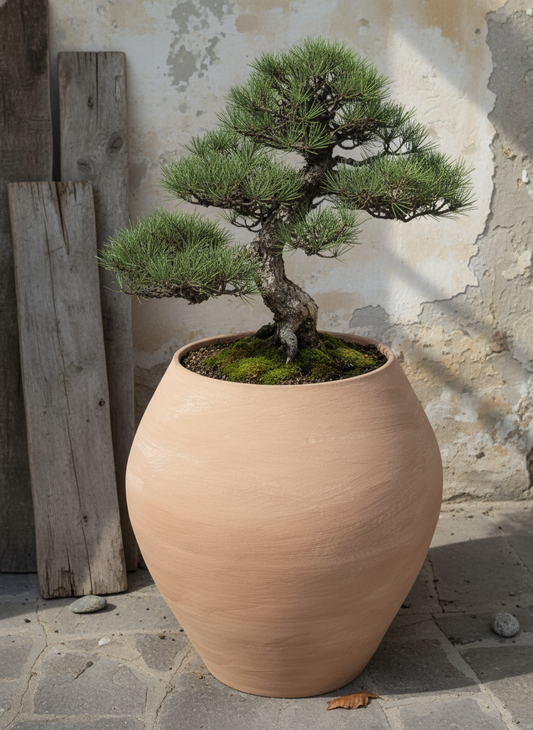 Vaso terracota artesanal EXC. com Tampa, feito à mão Portugal. Design natural e sustentável nos estilos Japandi, minimalista, rústico, farmhouse e moderno e wabi-sabi. Decoração de interiores; design biofílico;