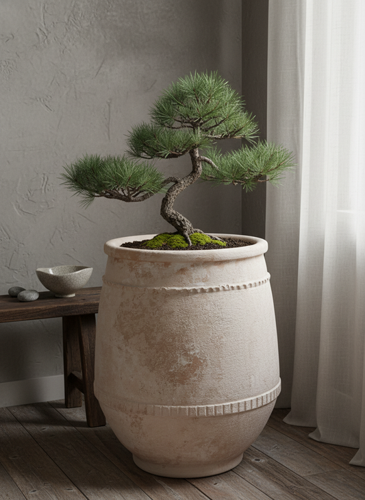 Vaso terracota artesanal Alba D feito à mão em Portugal. Decoração farmhouse, Japandi, minimalista, mediterrânica, cottagecore e moderno. Decoração e design de interiores; decoração e design biofílico;